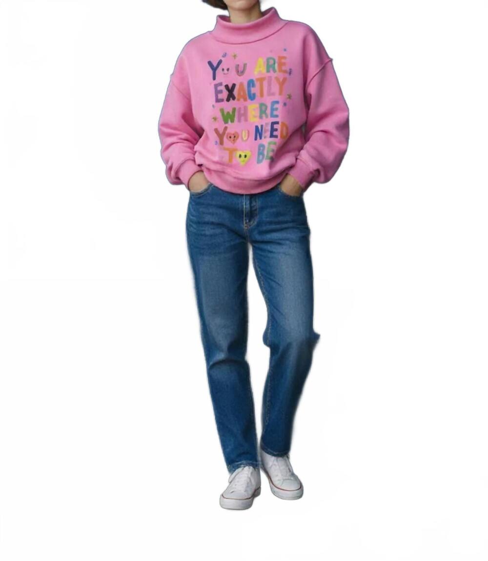 NEW BUCKETLIST reversible graphic mock-neck crop sweatshirt in hot pink